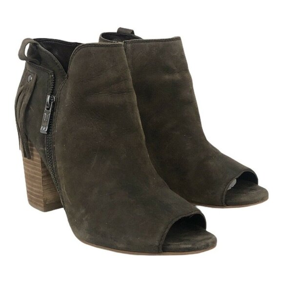 Marc Fisher Brown Leather Nubuck Open Toe Bootie - Picture 1 of 7